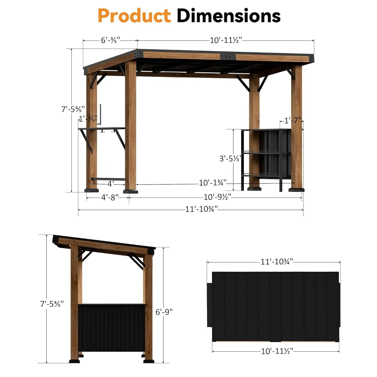 

Cedar Grill Gazebo 6x12ft, Galvanized Steel Roof with Dual Bar Shelf, USB & USB-C Charging Outdoor Patio Pavilion, Custom
