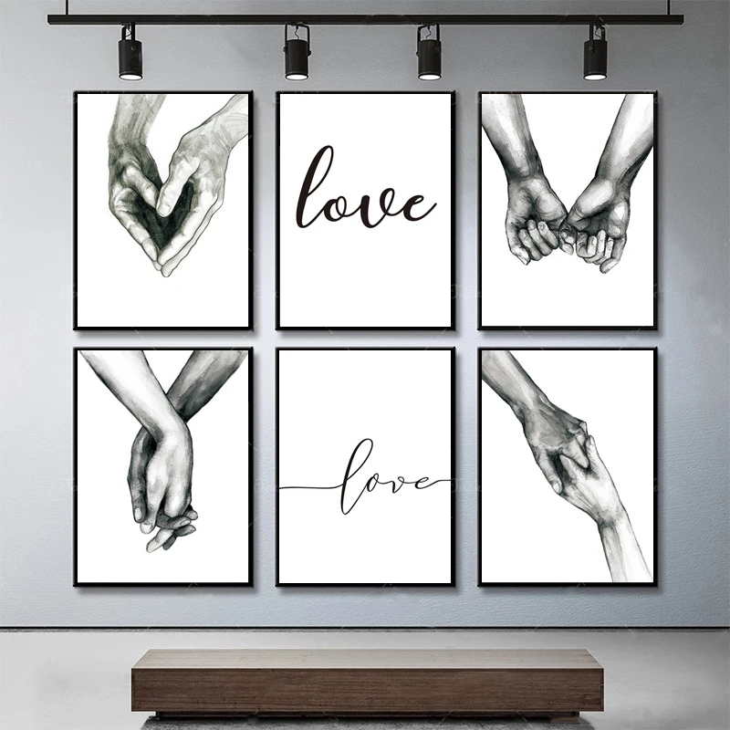 

Black and White Love Holding Hands Canvas Painting Wall Art Pictures Nordic Posters and Prints Living Room Corridor Home Decor