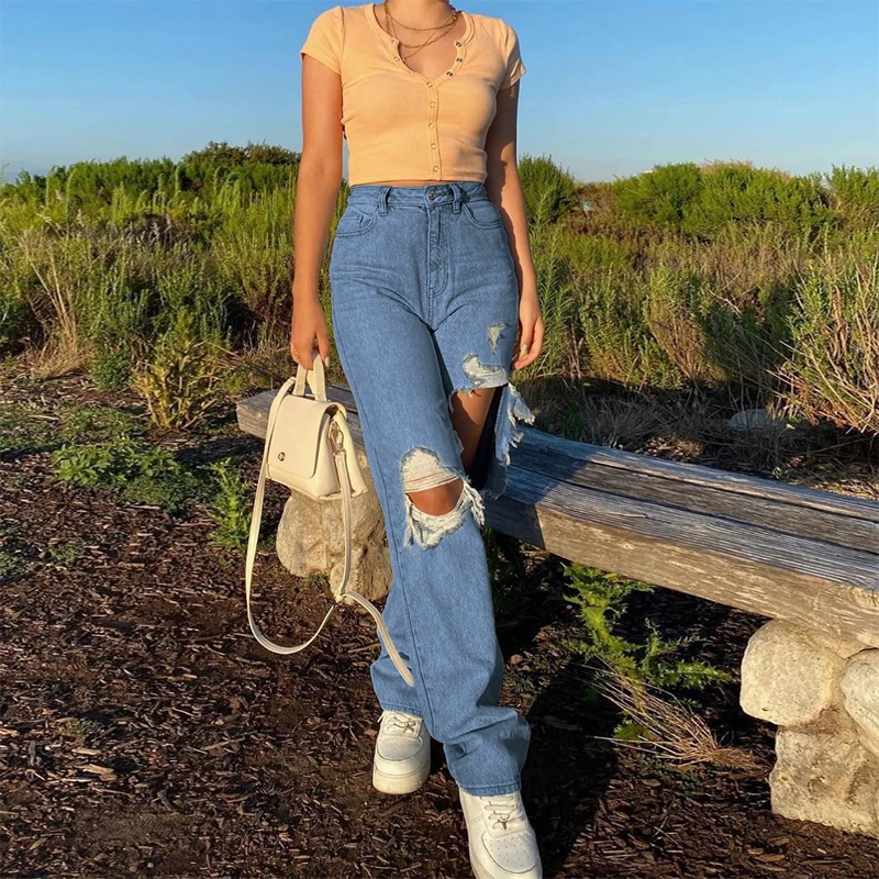 

Casual Vintage Skinny High Waisted Denim Pants Hollow Out Distressed Ripped Jeans Women High Street Jean Mom Casual Trouser Y2k