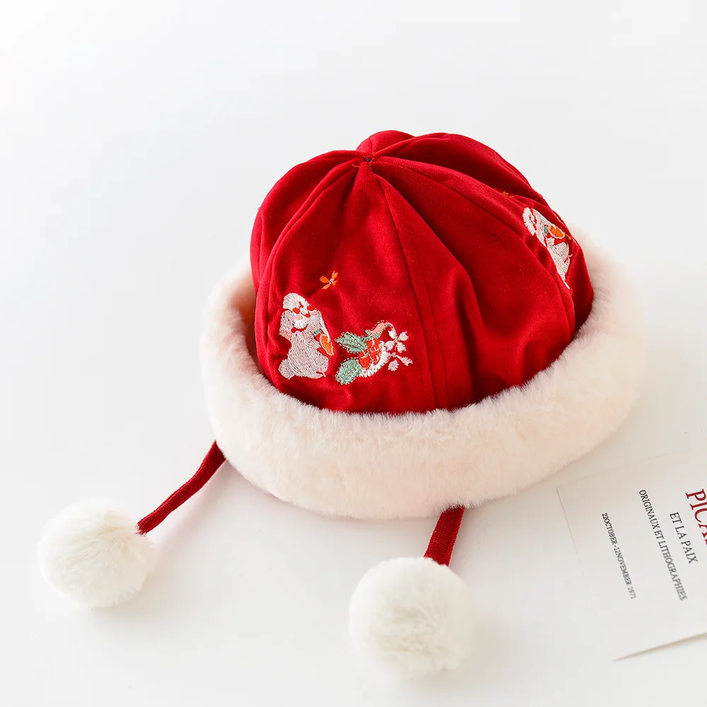 Winter Newborn Babies and Girls Baby Baby Antique Embroidery New Year Hat Thick Warm Hat