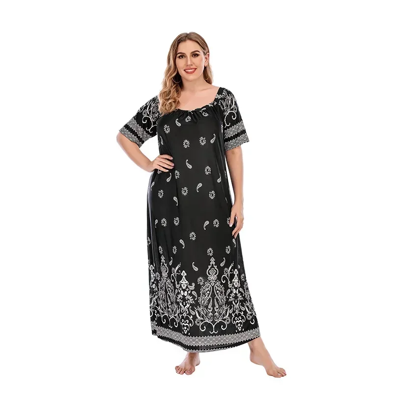 Vestido longo de seda solto gordinho, vestido casual com terraço, manga curta, tamanho grande, 200 kg, retro, férias