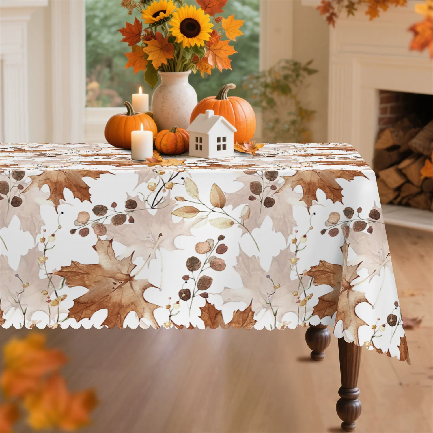 Maple Leaf Berry Fall Tablecloth, 1 Pack, Suitable for Thanksgiving Indoor and Outdoor Furniture Party Decorationzyc