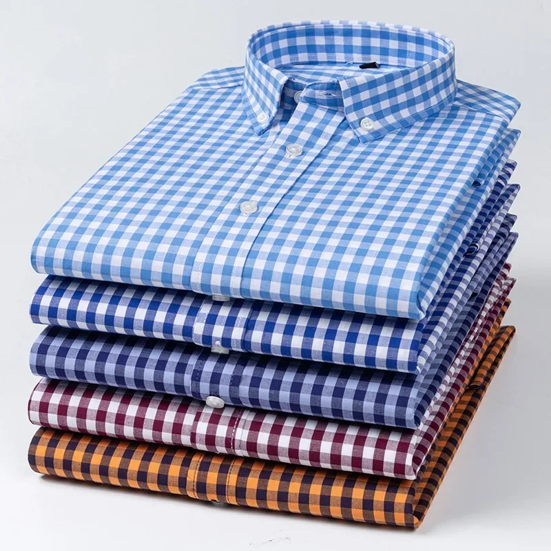 Lässige elastische Langarm hemden für Männer dünne Single-Pocket-Tops Plaid Social Slim Fit Shirt Ternds Mode Kleidung Streetwear