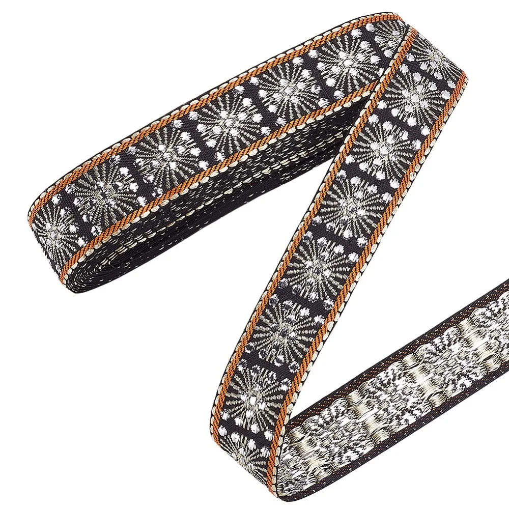 10 Yards ethnische Stoffbänder mit Blumenmuster, bestickt, Polyester, Jacquard-Band, Bekleidungszubehör