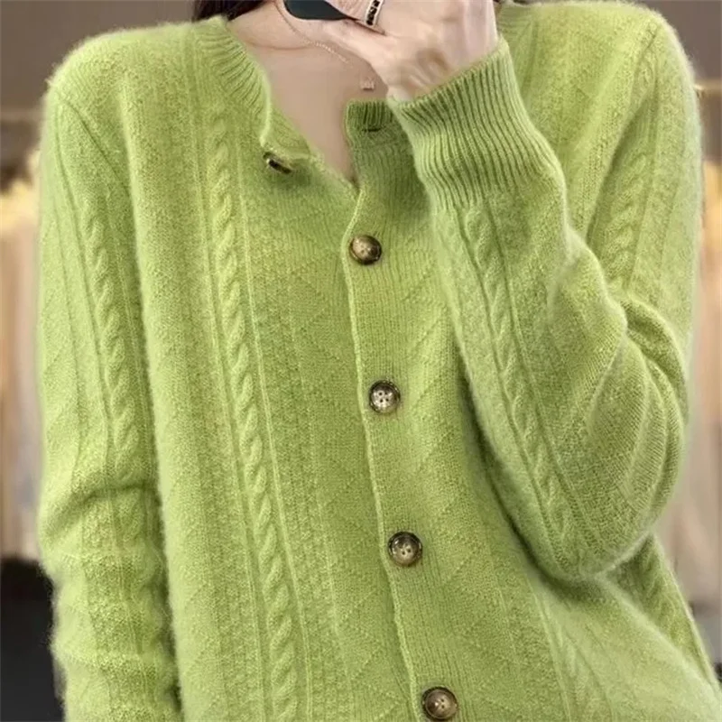 2024 New Autumn winter Round Neck Knitted Cardigan Women High-quality Long Sleeve Casual Soft Knitwear Jacket Female Sweater