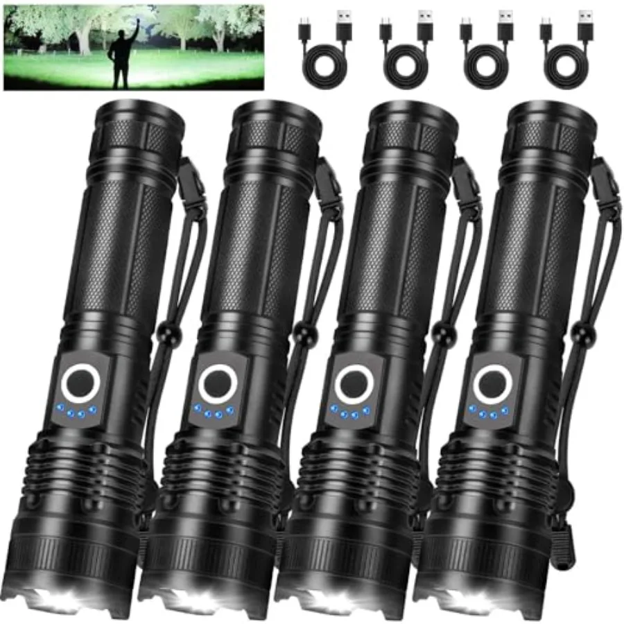 Rechargeable Flashlights High Lumens, 4 Pack 99, 000 Lumens Led Flashlights with USB Cable, Waterproof Powerful Flash Light Mul