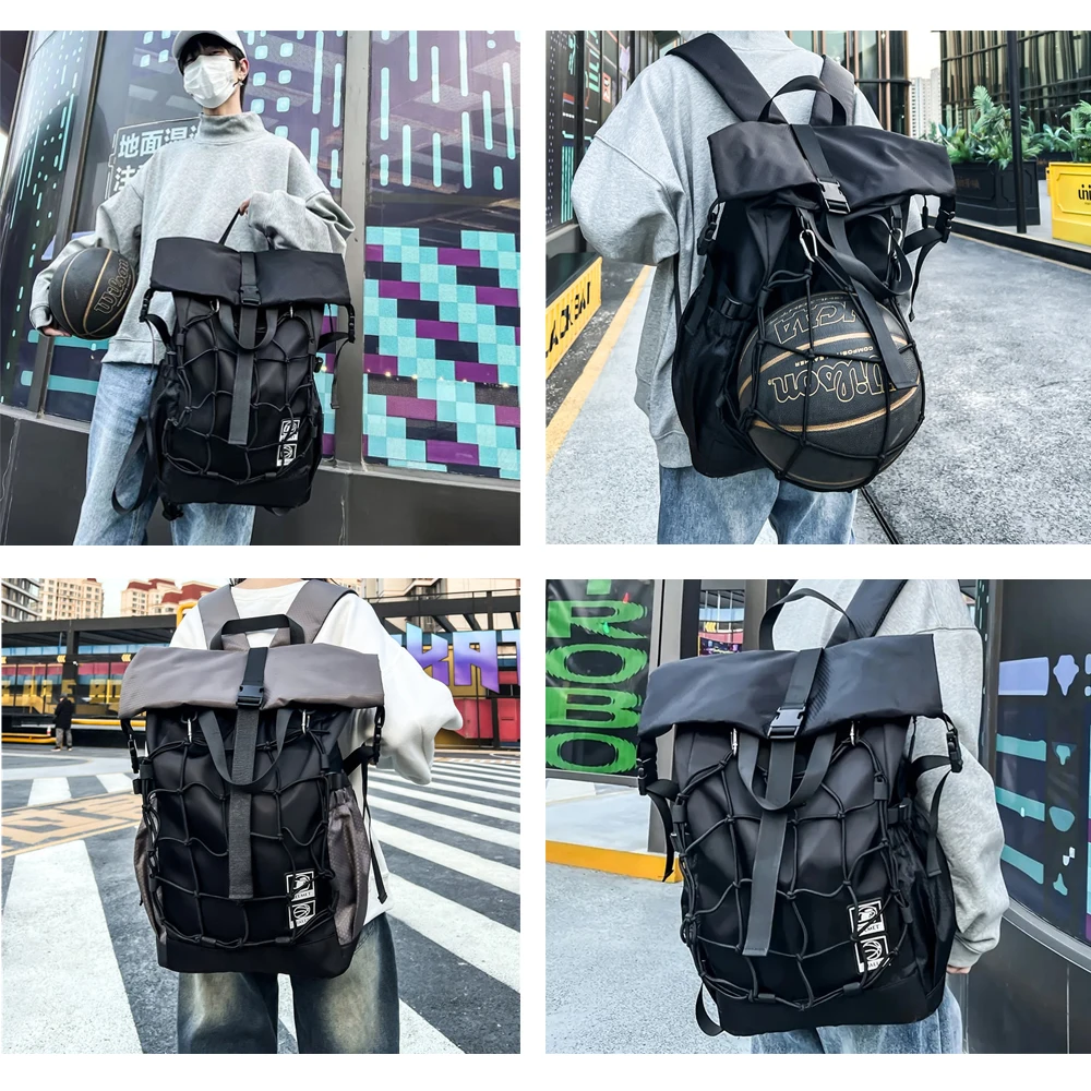 Motorcycle helmet backpack Large capacity travel bag Safety reflective riding bag suction bag Recreational sports basketball bag