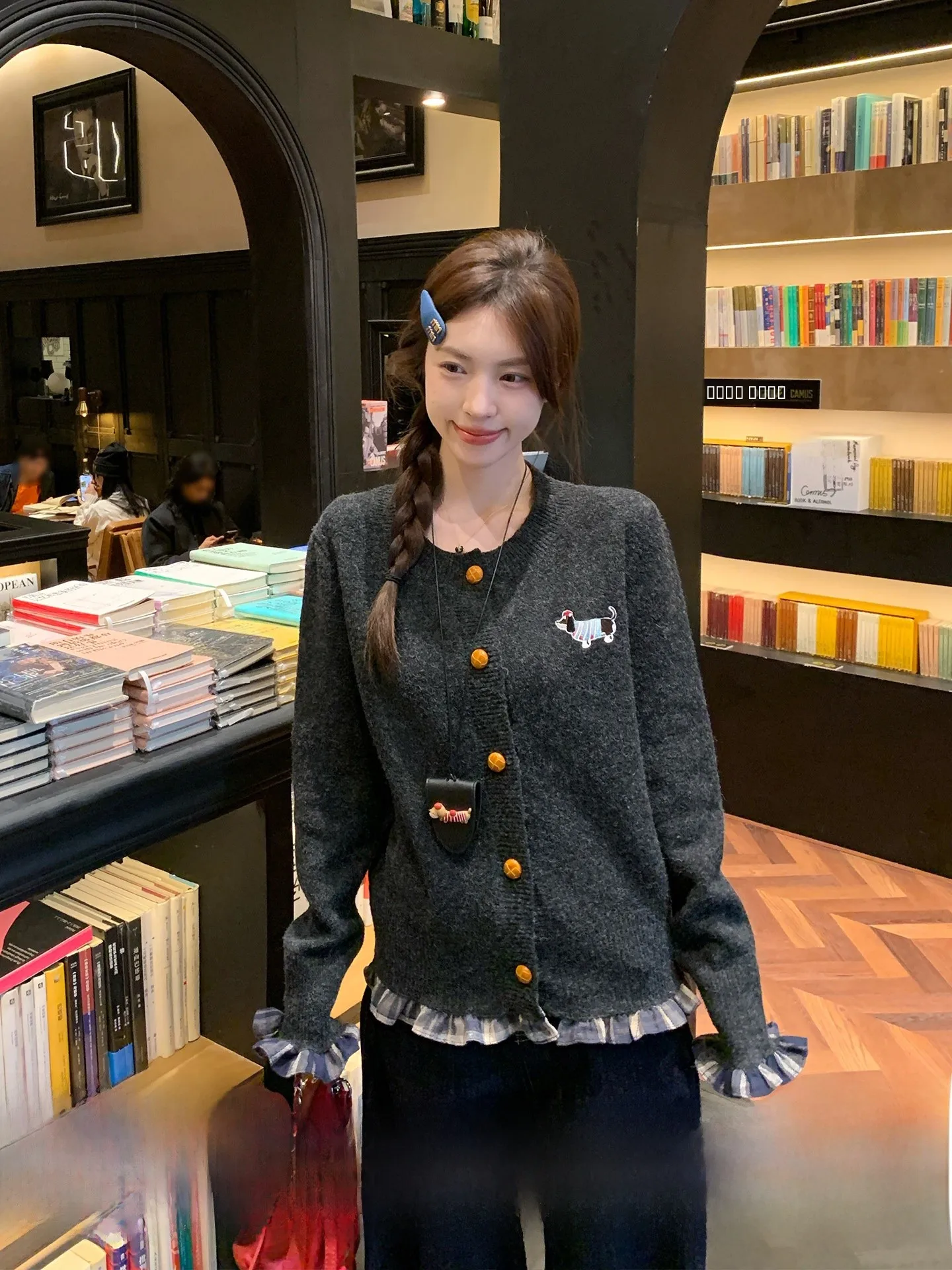 

Вязаный кардиган Morning Bloom с принтом таксы, женский, весенне-осенний, мягкий, в корейском стиле, с длинными рукавами