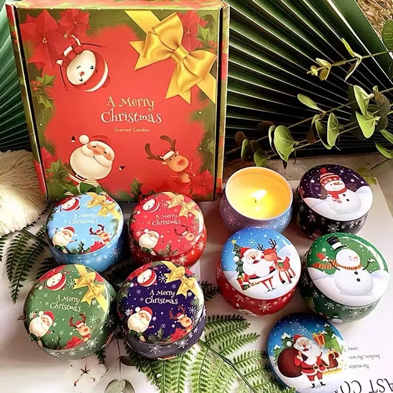 Christmas Metal Tin Jars Tinplate Round Candy Tin Can Candle Container Candy Jar Empty Bottle Honey Pot Candy Storage Case