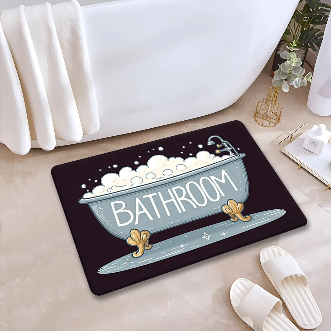 VIKAMA Cute Black Cartoon Bathtub Bathroom Mat Clawfoot Tub Bubble Print Floor Rug Absorbent Quick Dry Soft Cozy Home Decor