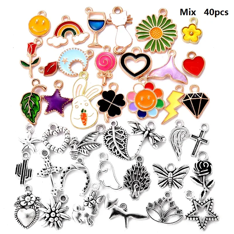 100pcs Mixed Styles Animal Heart Key Crown Charms