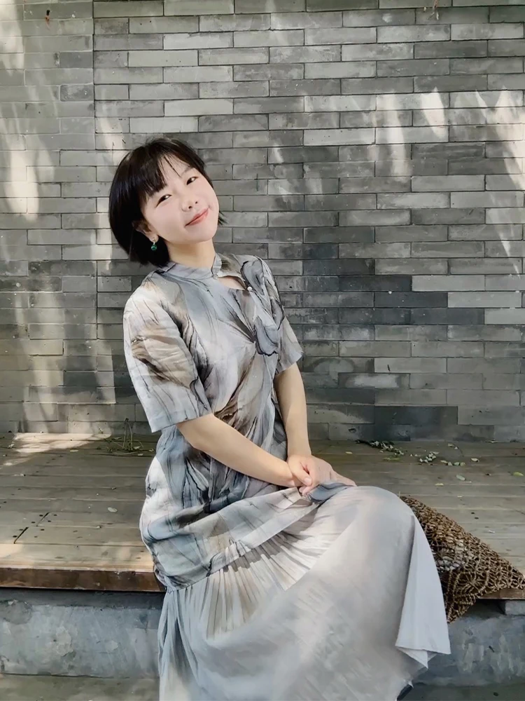 

Asymmetric Double Layered Summer National Sle Dr Tangpi Production Ink Bot Silk Tianli Flag Dr