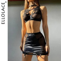 Ellolace Lingerie rossa 5 pezzi Biancheria intima fantasia Donne sexy Reggiseno trasparente senza censura Giarrettiere Slip Set Fasciatura Abiti sessuali