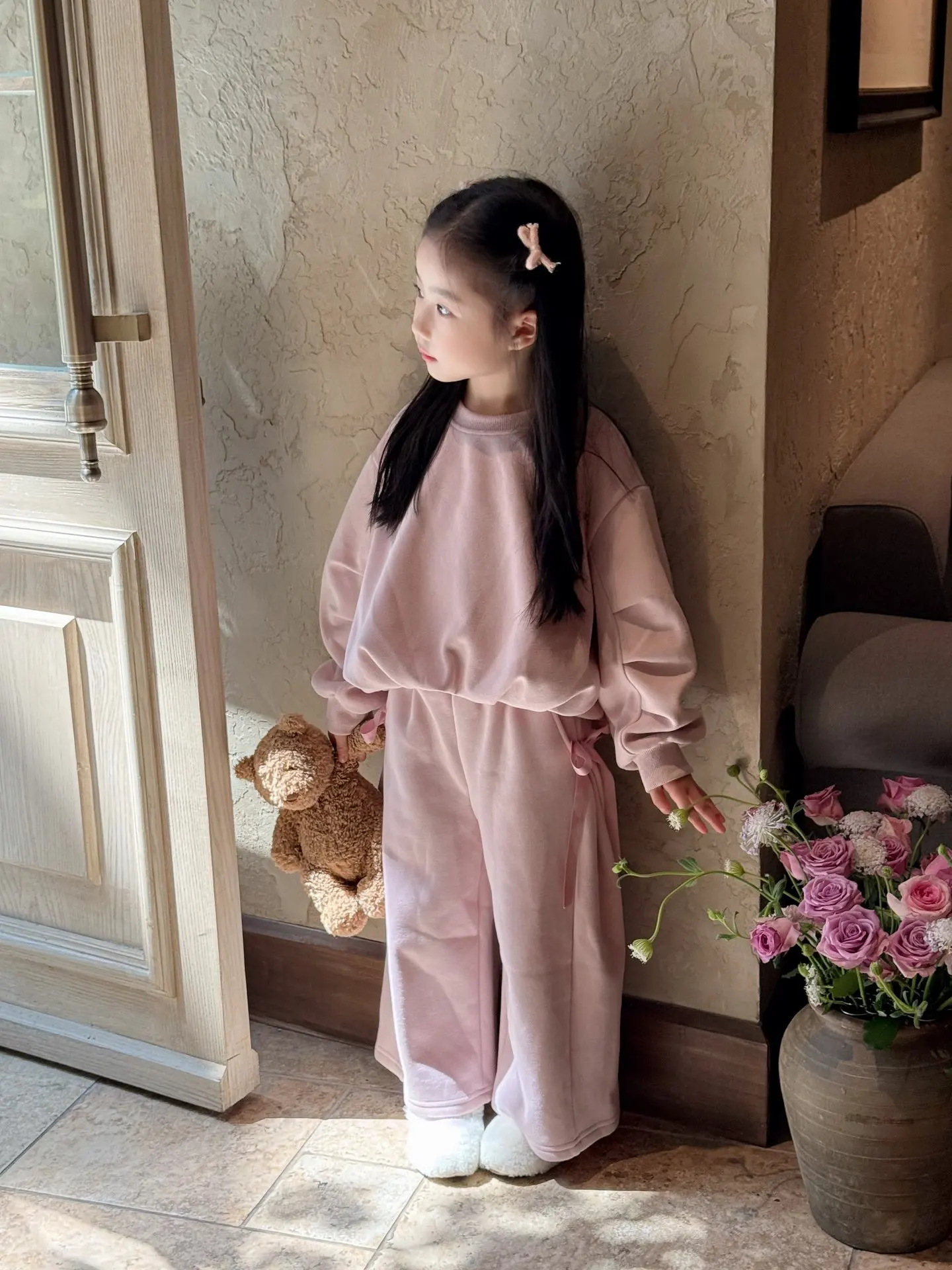 الفتيات الخريف الشتاء الرياضة القوس المخملية مجموعة 2025 جديد الأطفال طفل الفتيات أنيق السراويل واسعة قطعتين مجموعة #5