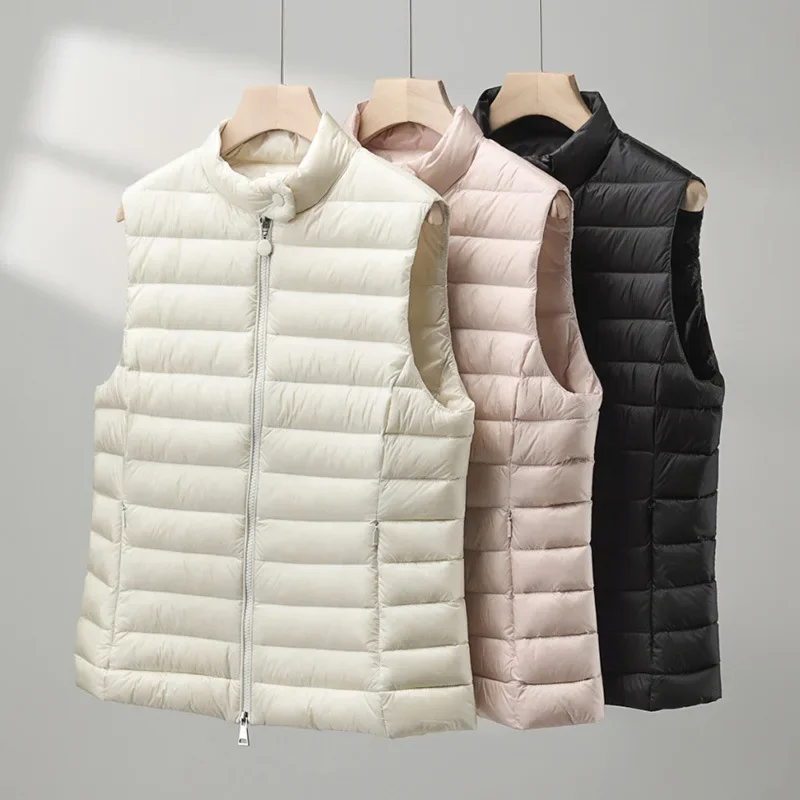 2025 Autumn and Winter Women's Down Vest Commuting Windproof Slim Fit White Duck Down Vest Top