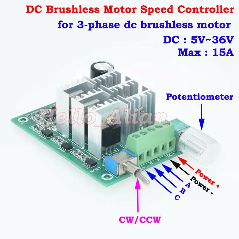 DC 5V 12V 24V 3-Phase Brushless Motor Speed Controller Driver PWM Speed Adjustable Reversible Switch Reversing