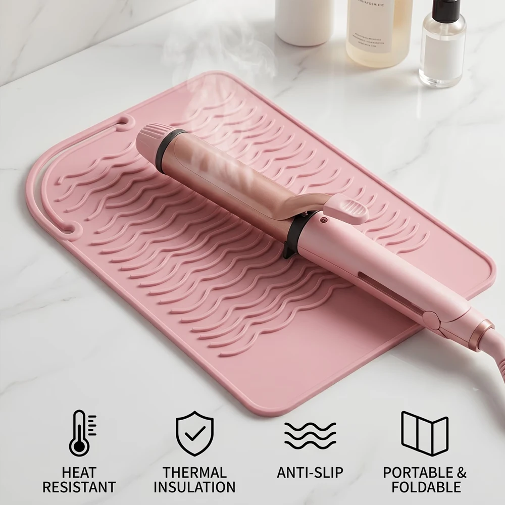 Heat-Resistant Pad for Curling Irons, Foldable Portable Hair Styling Tool Storage Bag, Anti-Scalding Heat Insulation Pad for Hair Straighteners, Desktop Anti-Scalding Heat Insulation Pad