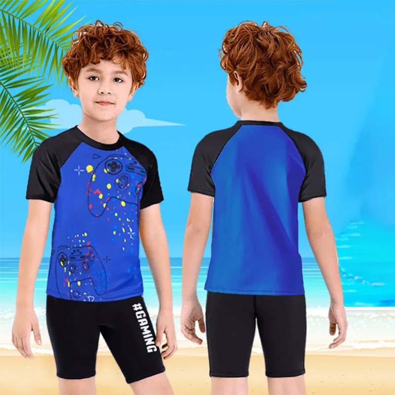 2026 New Children's Swimsuit, Boys' and Children's Set, Game Console, Sunscreen, Quick Drying Shorts, Swimsuit