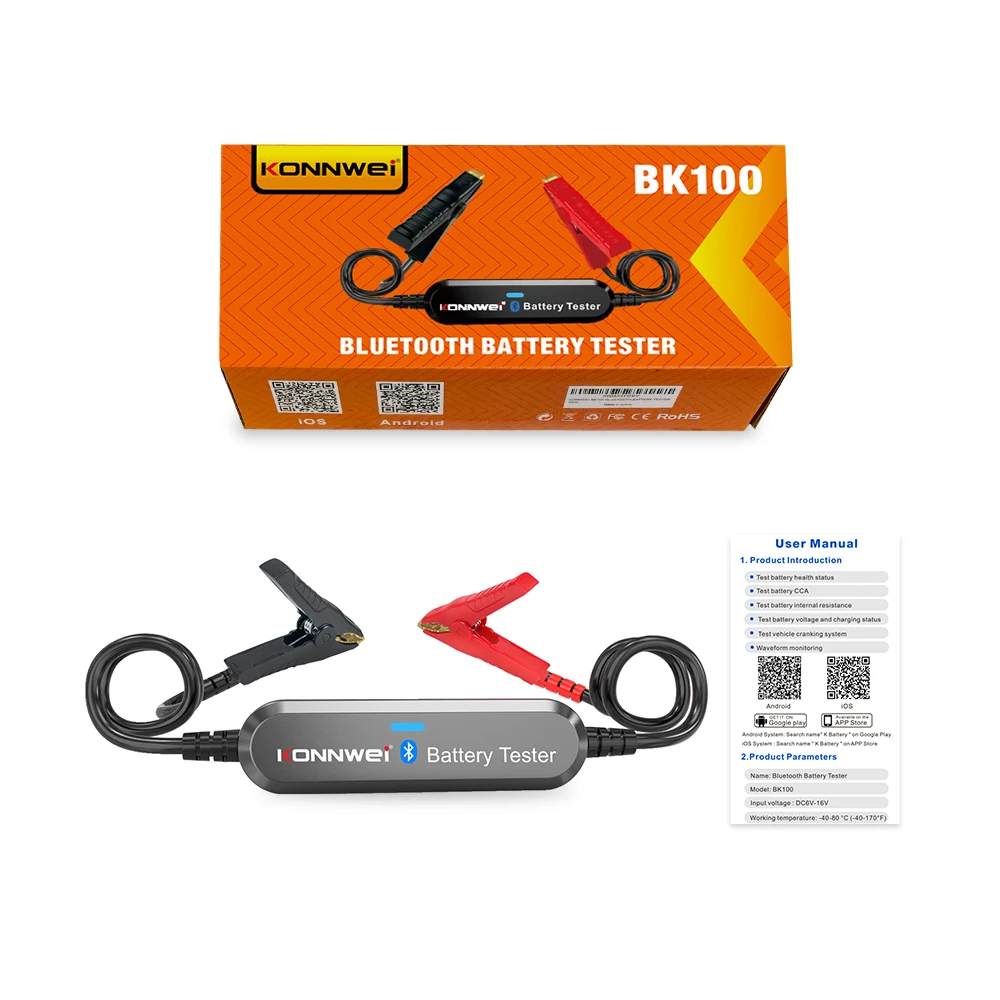 

KONNWEI BK100 Bluetooth 5,0 автомобильный тестер аккумулятора мотоцикла 6 В 12 В монитор аккумулятора BT 5 2000 CCA зарядка анализатор разряда инструменты