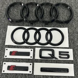 AUDI Q5 2014-2019 4Ring logo ABS Black Car Hood Front Grill Emblem Rear Trunk Badge Sticker Q5 Sticker Quarrto Sline Emblem