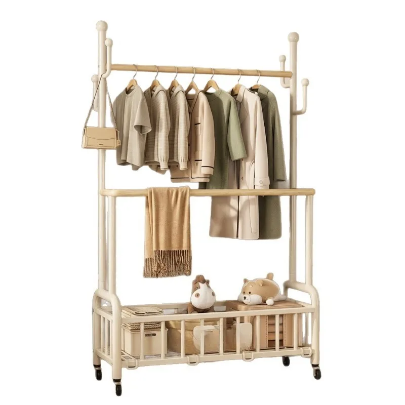 Floor-standing bedroom home clothes rack, movable multifunctional clothes drying rack, indoor clean clothes rack, coat rack
