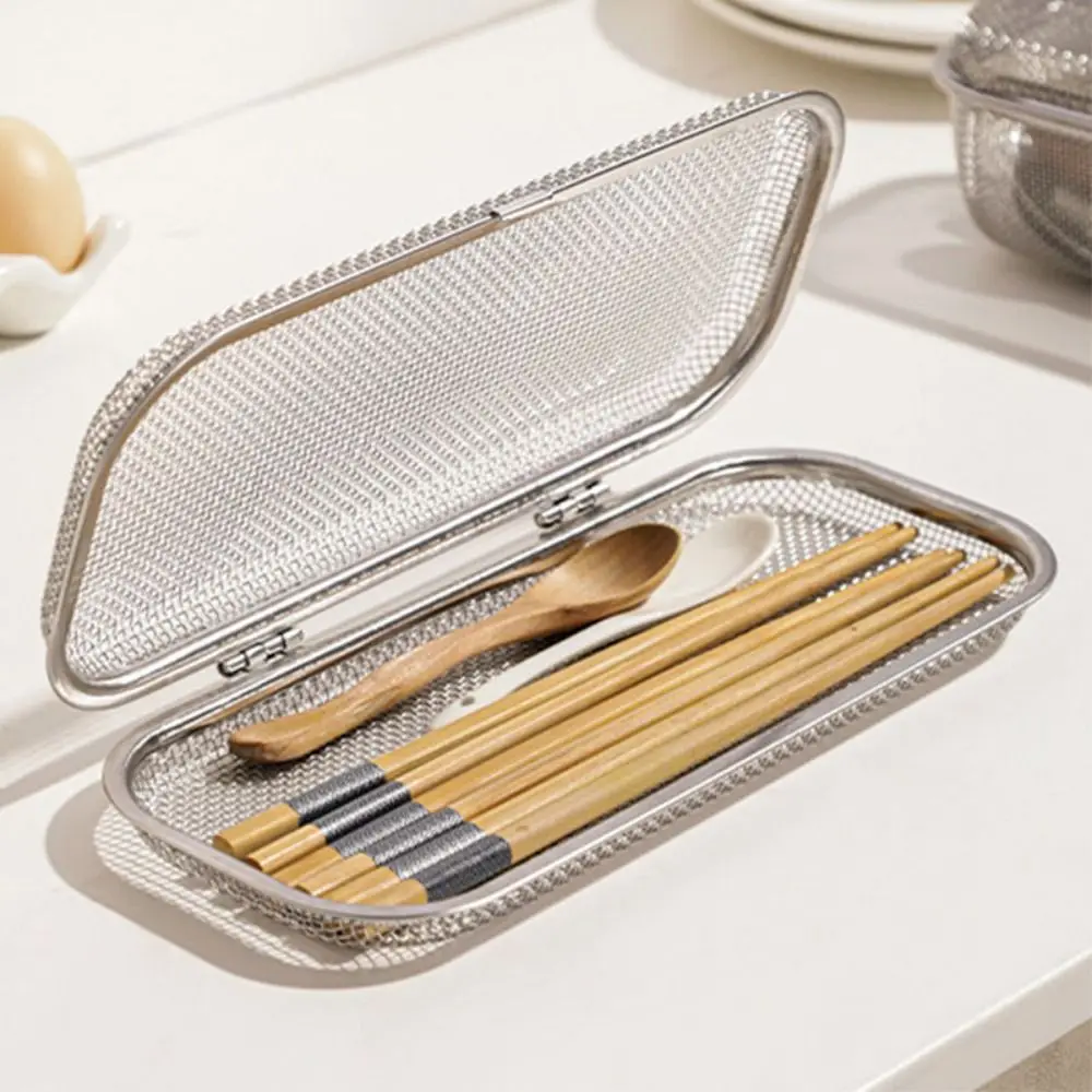 

Сетчатая корзина для столовых приборов из нержавеющей стали. Вентилируемая корзина для чистки столовых приборов большой вместимости. Компактный дренажный ящик для столовых приборов.