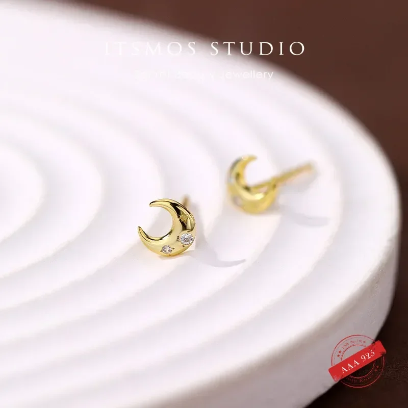 Серьги-гвоздики ITSMOS из стерлингового серебра 925 пробы, украшения для женщин в виде крошечных хрящевых тканей под золото 14 к, месяц, полумесяц