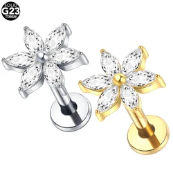 1 Stuk Astm F136 Titanium 16G Bloem Cz Labret Medusa Monroe Piercing Helix Kraakbeen Tragus Kwab Oor Piercing Lichaam Sieraden