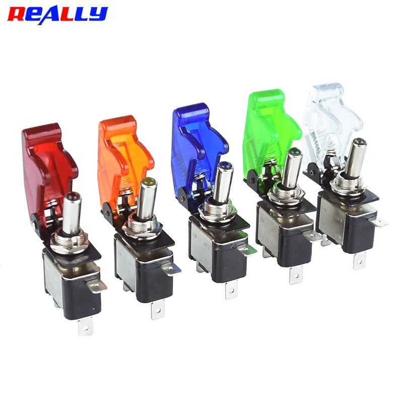 

ASW-07D LED Toggle Switch with Flip Cover Protection - 12V 20A, Red/Blue/Green/Yellow/White, for Car/Ship/Truck/Aircraft Safety