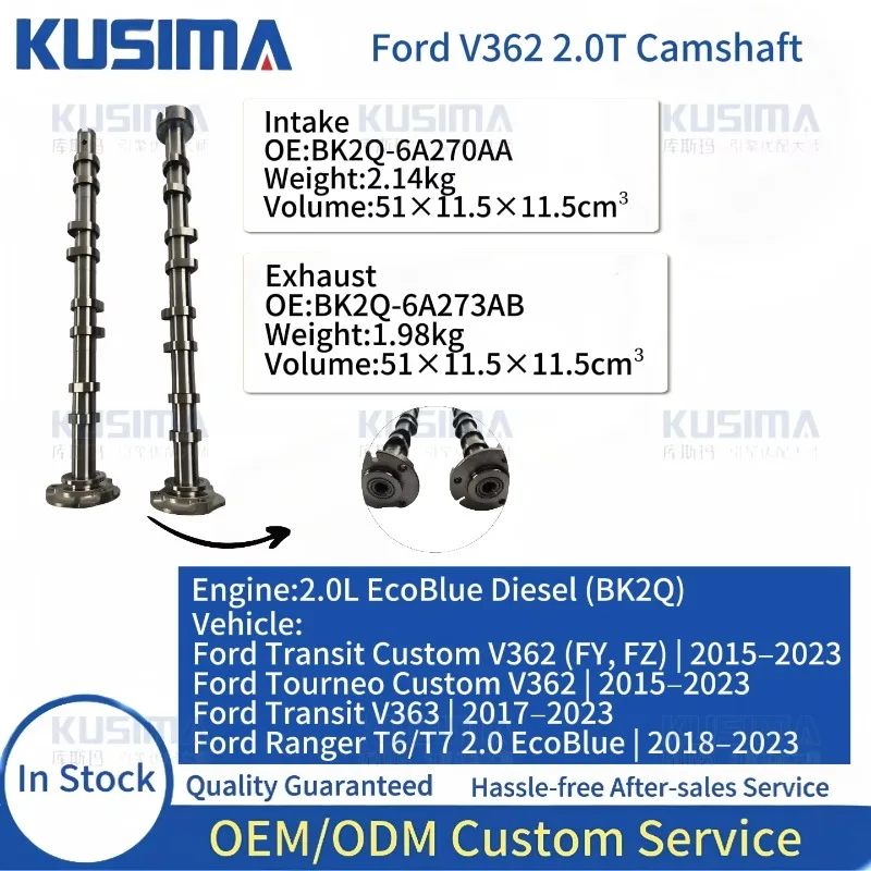 Engine Auto Parts Intake and Exhaust Camshaft for Ford Transit Custom V362 2.0T EcoBlue Diesel BK2Q6A270AA BK2Q6A273AB