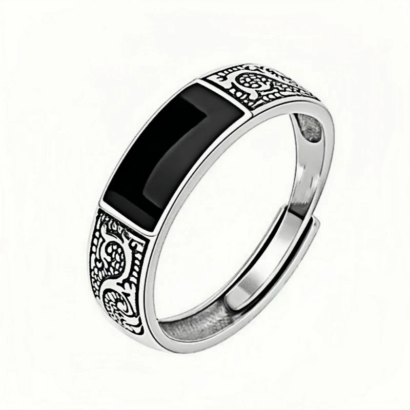 Vintage Ethnic Minimalist Dragon Pattern Adjustable Rings - Fashionable Men's Party Accessory Jewelry Gift