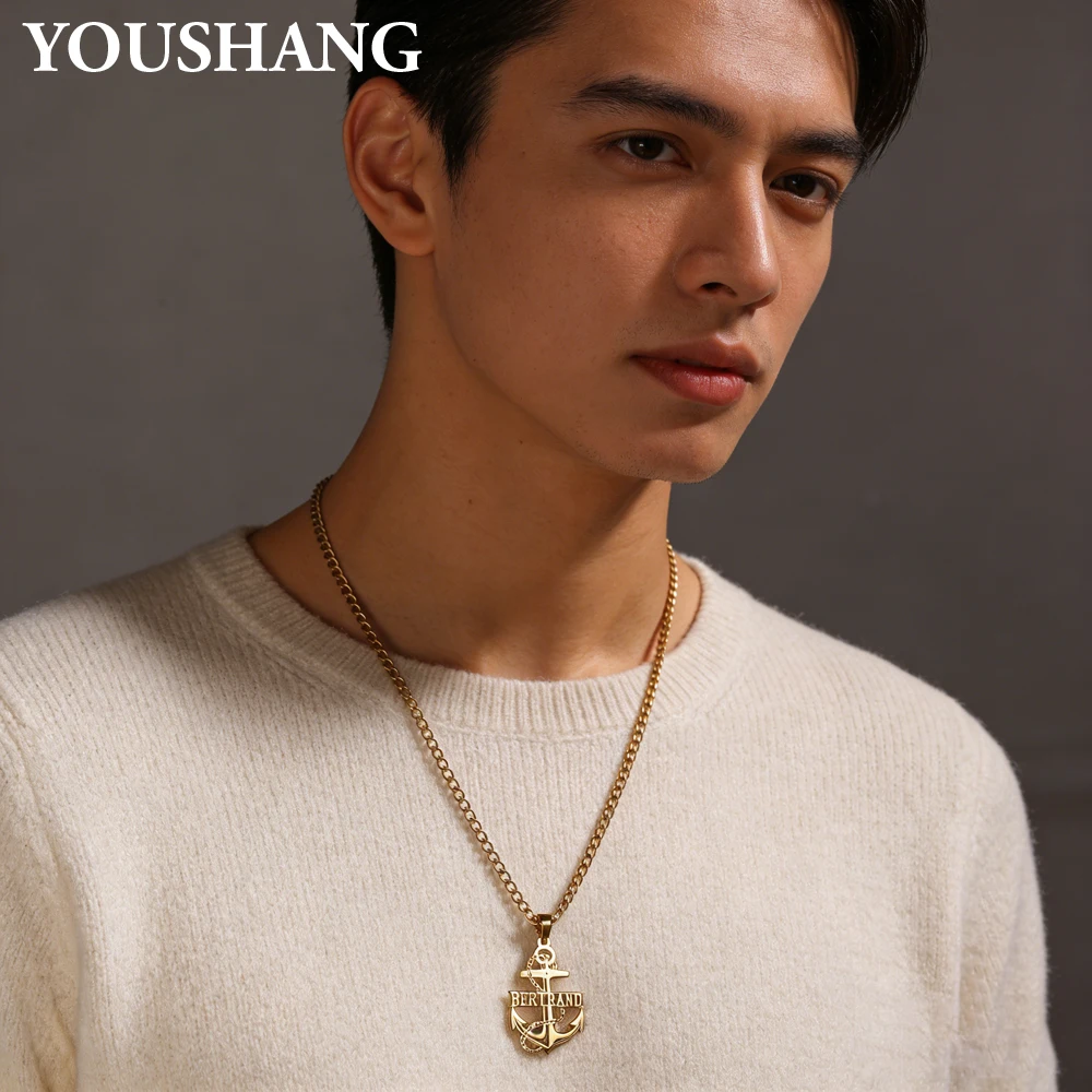 Custom Name  Necklace Personalized Anchor Pendant Maritime Jewelry Gift for Dad Son Boyfriend Husband Birthday Father’s Day.
