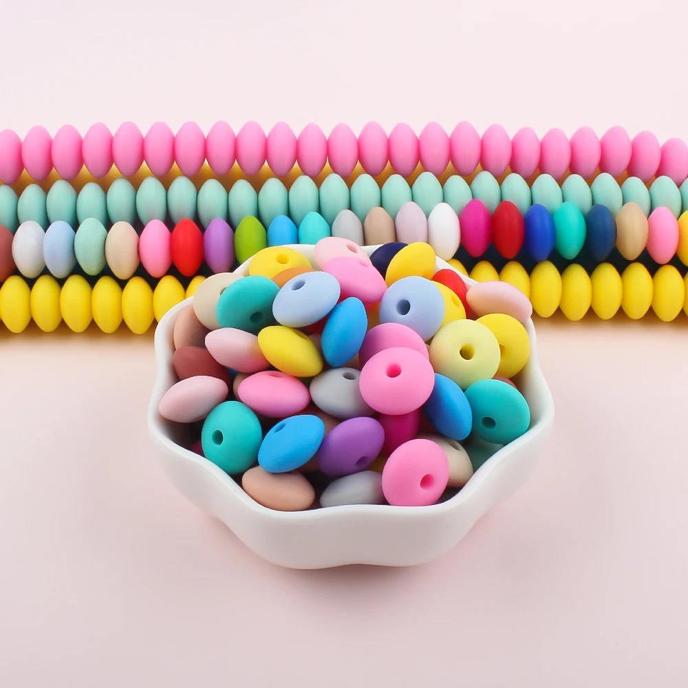 1000Pcs Silicone Lentils Beads 12mm Abacus Beads Baby Chewable Teether Food Grade DIY Pacifier Chain Teething Accessories