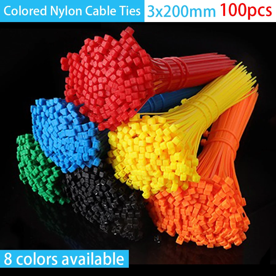 100PCS Color Nylon Zip Ties Self-locking Plastic Nylon Wire Cable Zip Ties Fixed Items Home Tools Convenient Fast 8 colors avail
