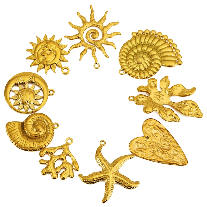 4 piezas de dijes de acero inoxidable en forma de concha, estrella de mar y corazón, dorados, para collares, pendientes, joyería DIY, colgantes y suministros de manualidades para mujer