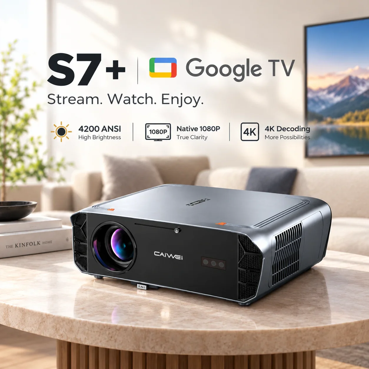 S7 4200ANSI Smart Projector 4k Beamer Google TV Native 1080P TOF Auto Focus Dual Speakers Home Theater Daytime Movie Projector