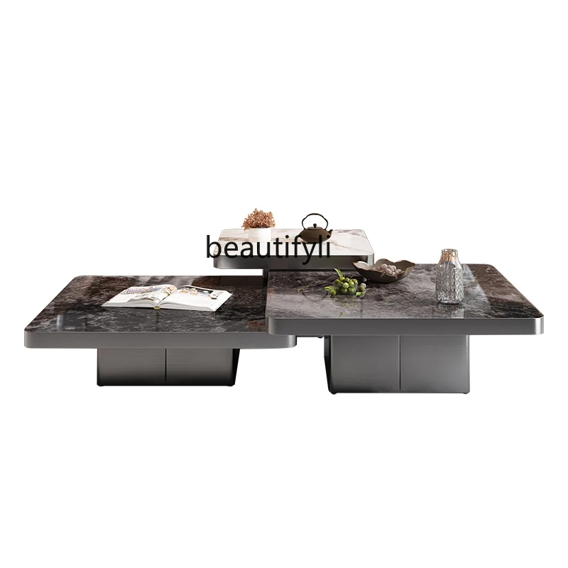 

Italian light luxury rock slab combination coffee table living room minimalist modern designer high-end tea table