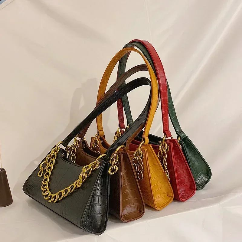 2020 New Korean Fashion Crocodile Pattern Crossover Shoulder Bag Handbag New High Quality PU Chain Solid Color Shoulder Bag