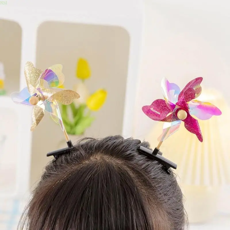 10Pieces Cartoon Hair Clips with Spinning Windmills Plastic Barrettes Clip NM