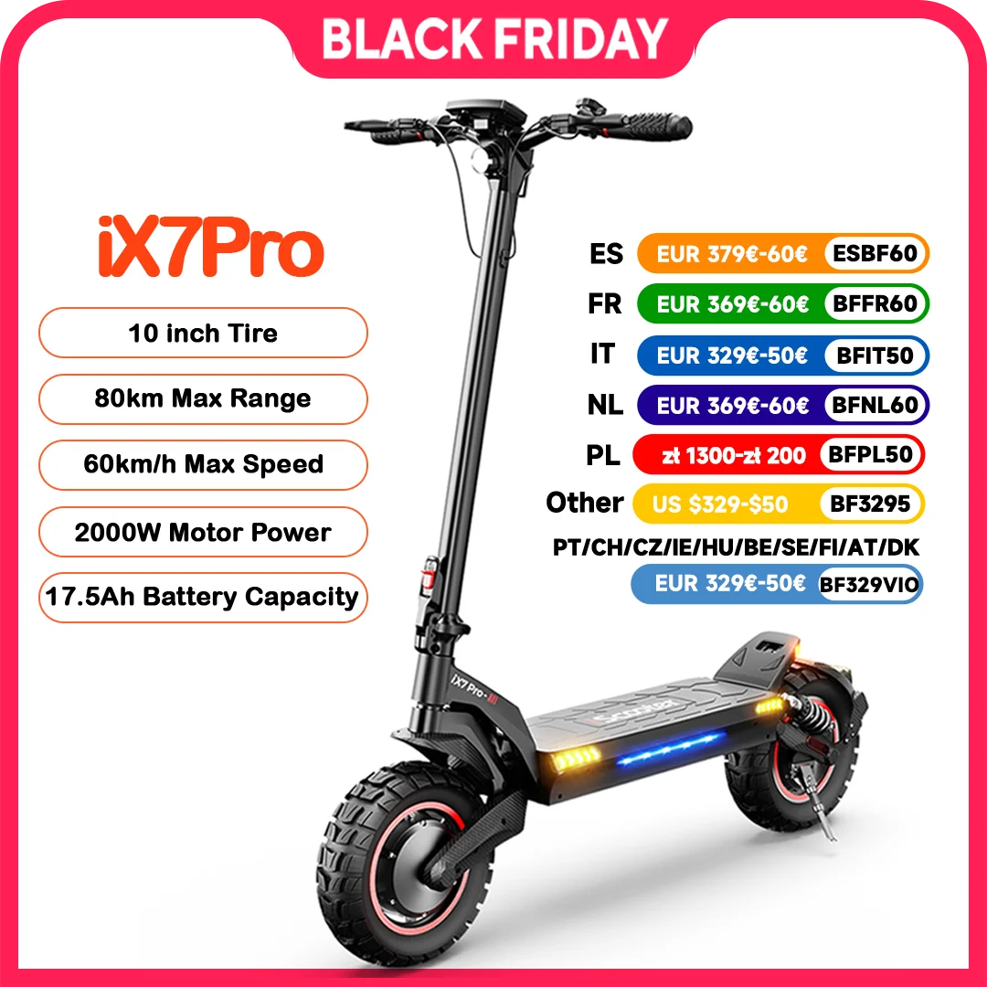 iScooter Ix7pro-patinete eléctrico de doble conducción, Scooter de 10 pulgadas, antideslizante, todoterreno, velocidad de 60 KM/H, con aplicación, 17,5 Ah, 2000W