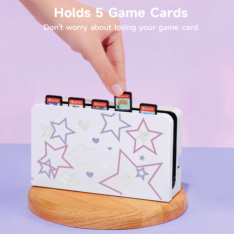 2 Pcs Heart of The Stars  Theme Pattern Protective Case with Base Cover Set for Switch OLED/Switch NS, Can Store 5 Game Cards