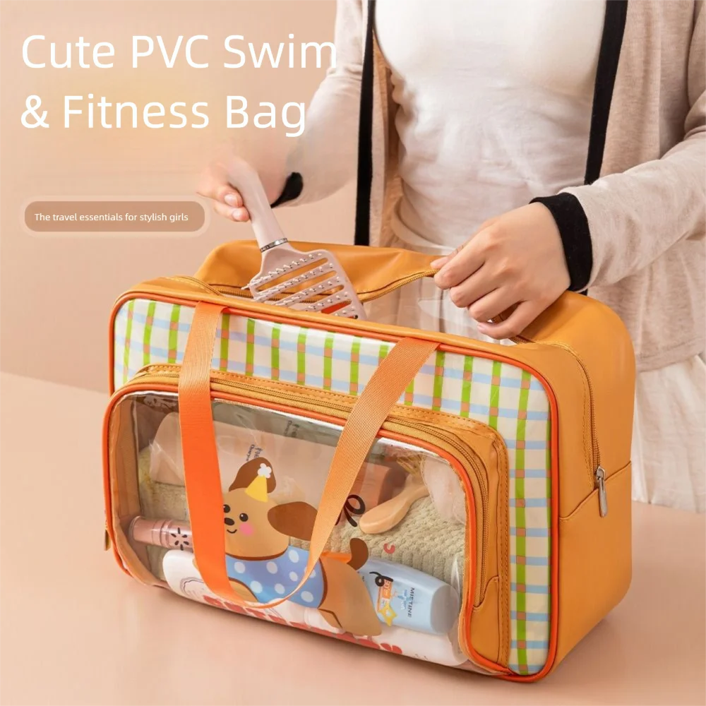 

Large Capacity Transparent Fitness Bag Cartoon Waterproof Beach Handbag Portable Dry Wet Separation Outdoor Sports Bag Students
