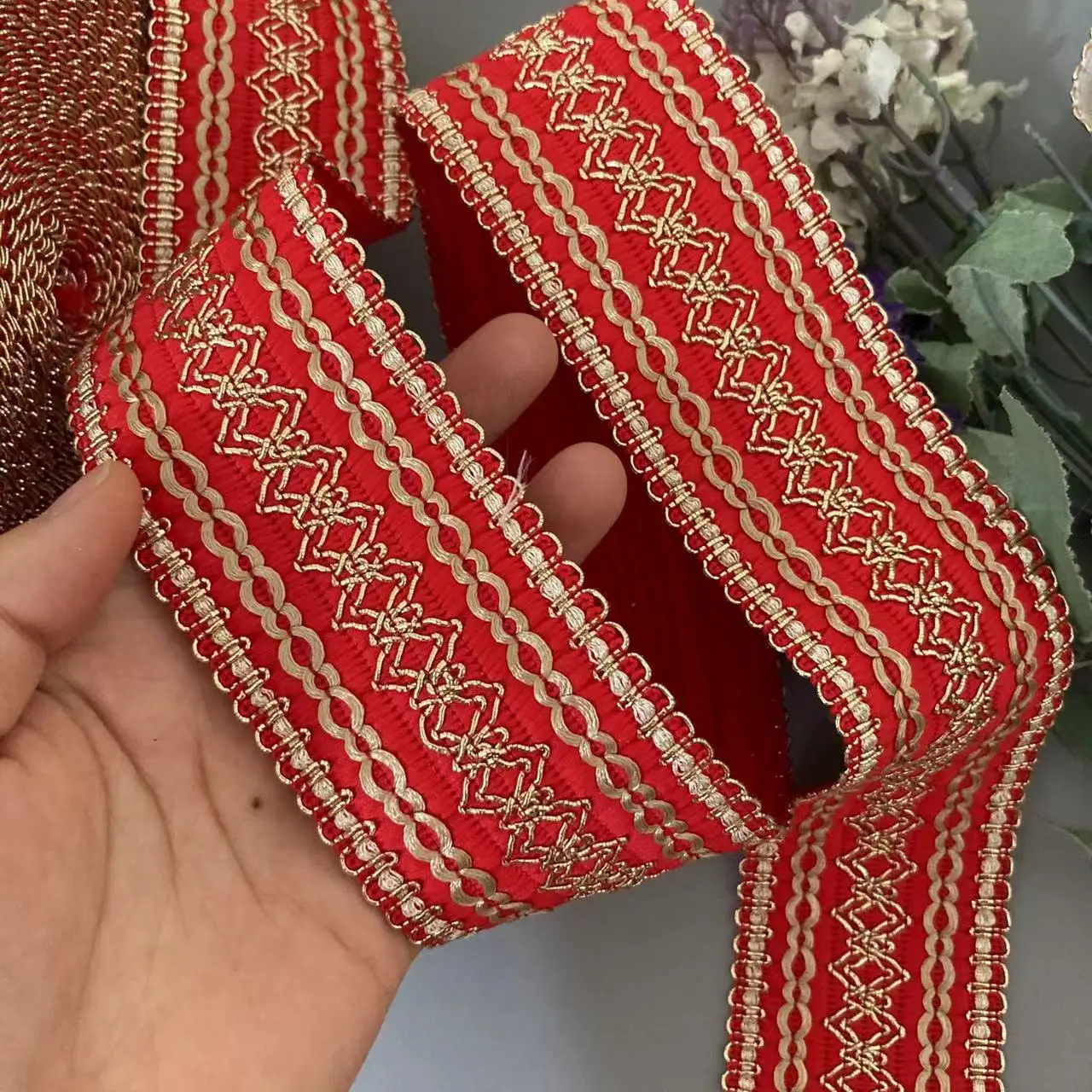 

1 Meters 5cm Red Dress Lace Trims Ribbon Decoration Shoe Hat Ethnic Wind Shoe Webbing Accessories Fabric Jewelry Crafts