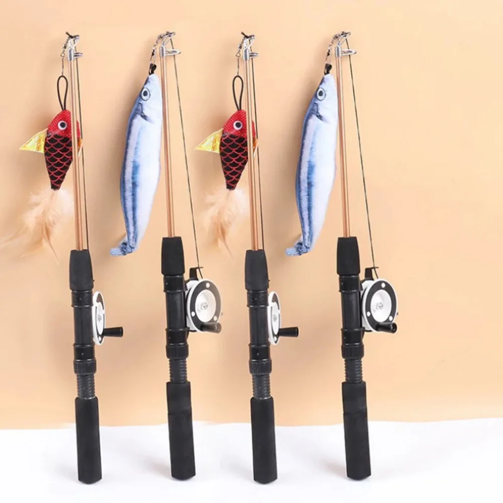 Vara de pesca retrátil para gatos, teaser para entretenimento de animais de estimação, brinquedos para alívio do tédio, suprimentos interativos para gatos