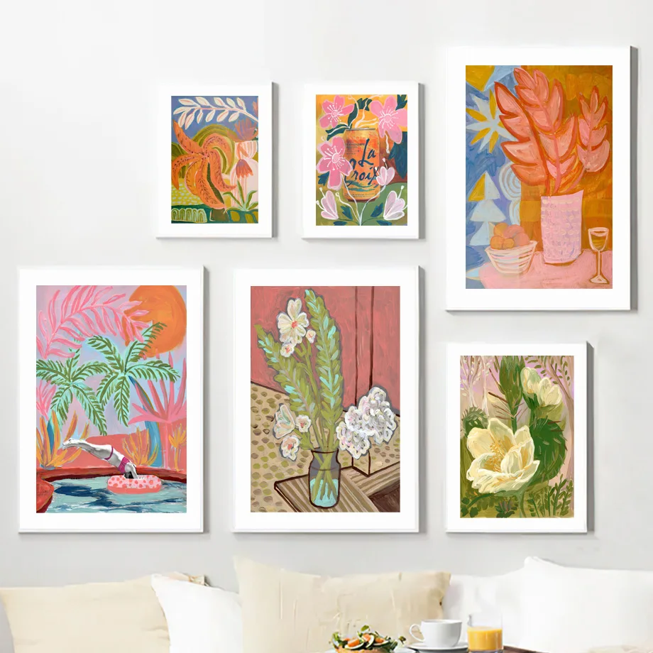 Watercolor Flower Leaf Plants Wall Art Canvas Painting Abstract Posters And Prints Hotel Bar Wall Pictures For Living Room Decor view 3