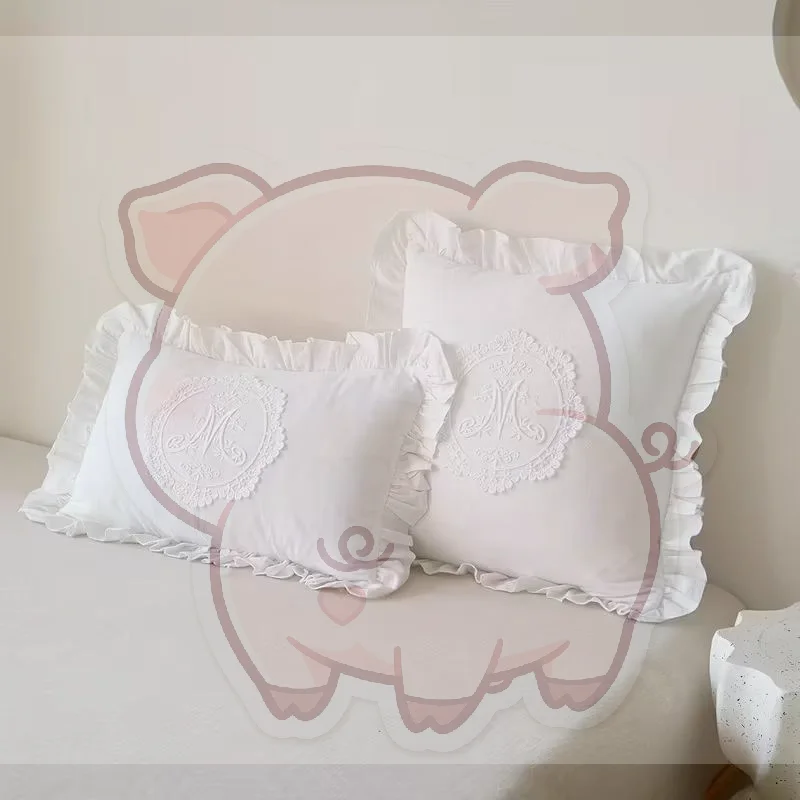 Lotus Frill Decorative Lace Cushion Cover Premium Washed Material Soft French Style Pillow Cover for King Size Bed