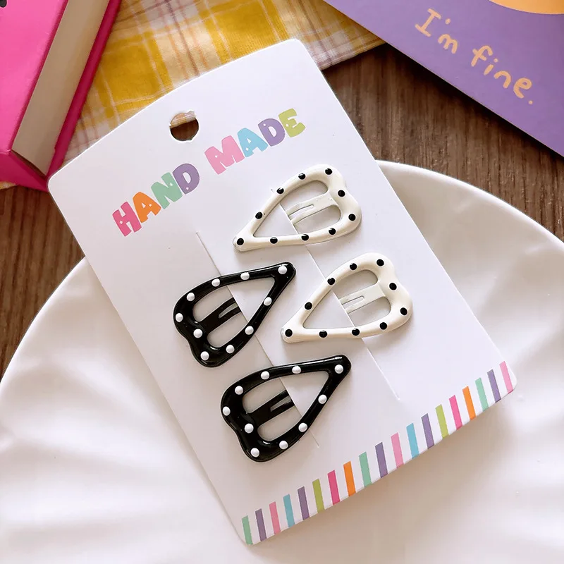 مشبك شعر منقط باللونين الأبيض والأسود، مشبك شعر للفتيات متعدد الاستخدامات، إكسسوار للشعر القصير #5