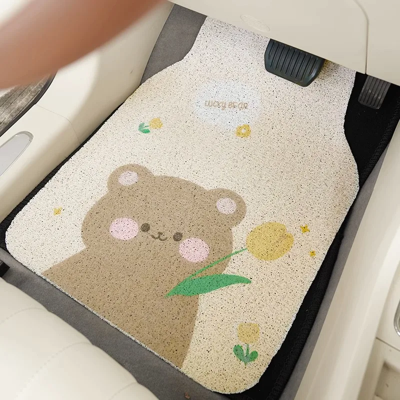 New Fashion Creative Tulip Bear Ins Anti Dirty Protective Silk Loop Car Foot Mat Carpet Car Interior Ornaments