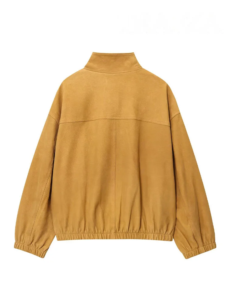 HH Damenmode Einreiher Stehkragen Design Feste Beiläufige Lose Jacke Weibliche Herbst Mäntel Street Style Kurze Mäntel