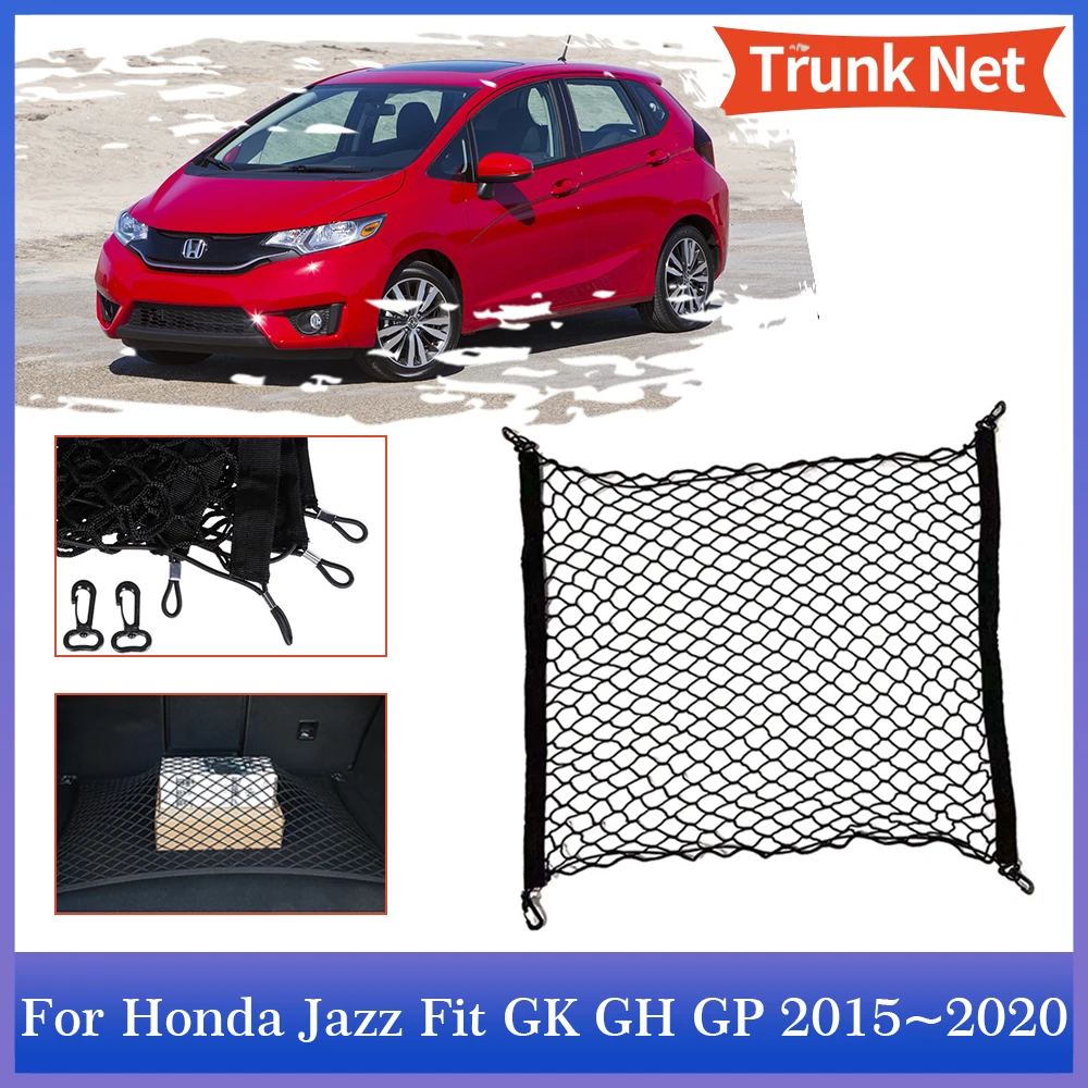 Trunk Mesh for Honda Jazz Fit GK GH GP Hybrid 2015~2020 Elastic Pocket Hooks Rear Luggage Cargo Net Storage Interior Accessories